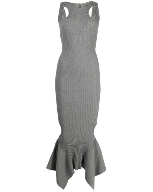 ANDREADAMO Gray Cut-Out Ribbed Midi Dress