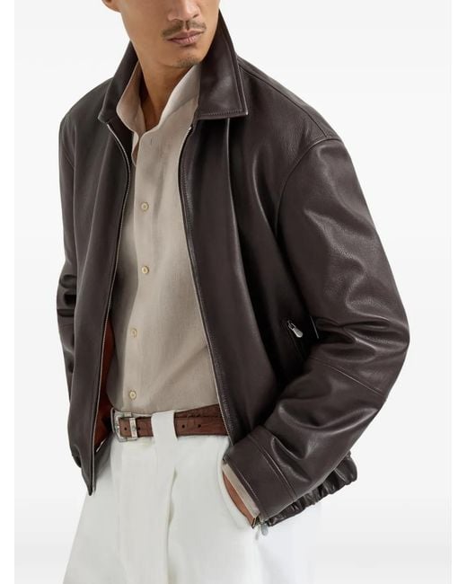 Chaqueta De Piel Brunello Cucinelli de hombre de color Black