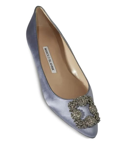 Manolo Blahnik Blue Crystal-Embellished Ballet Flats