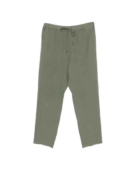120% Lino Green Drawstring Elasticated-Waistband Trousers for men