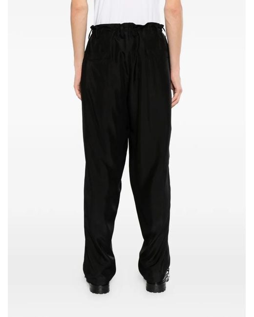 Yohji Yamamoto Black Elasticated-Waistband Tapered Trousers for men
