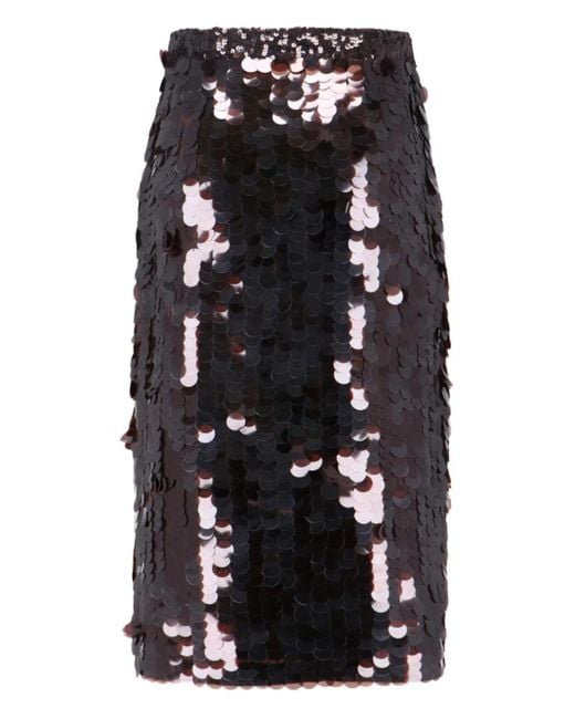 P.A.R.O.S.H. Black Sequin-Embellishment Midi Skirt