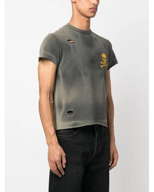 GALLERY DEPT. Gray Skull And Crossbones-Print Distressed T-Shirt for men