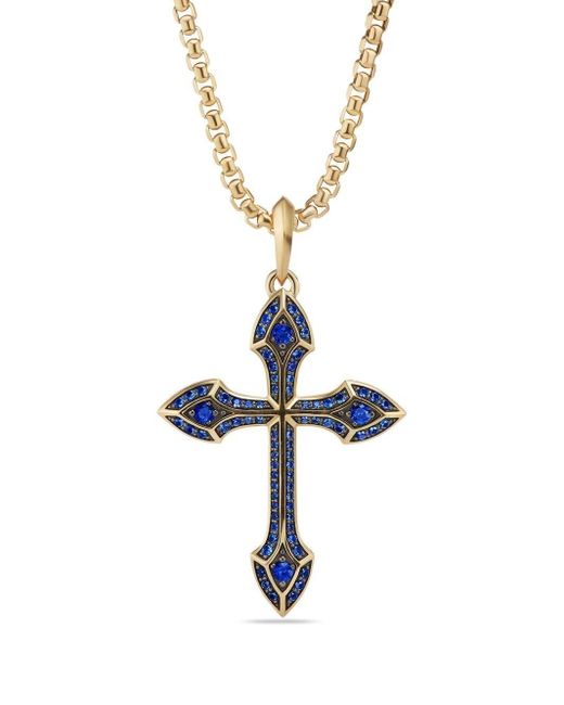 David Yurman Chiffon 18kt Yellow Gold Gothic Cross Amulet Sapphire