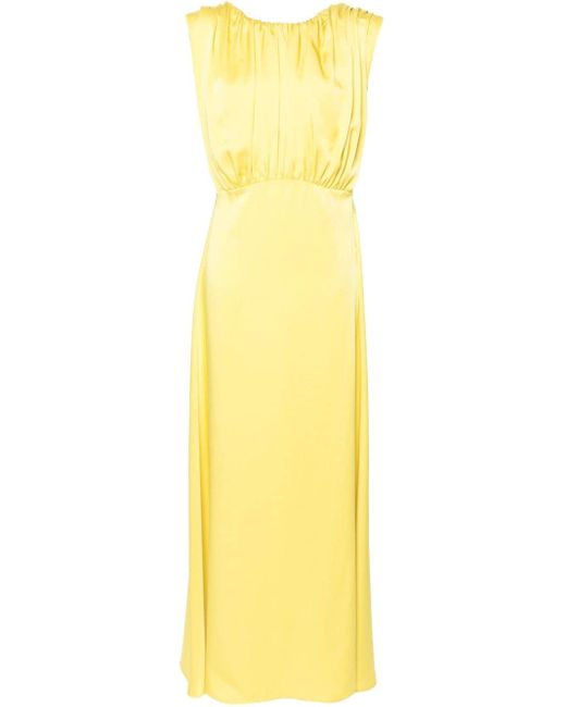 Jil Sander Yellow V-back Satin Midi Dress