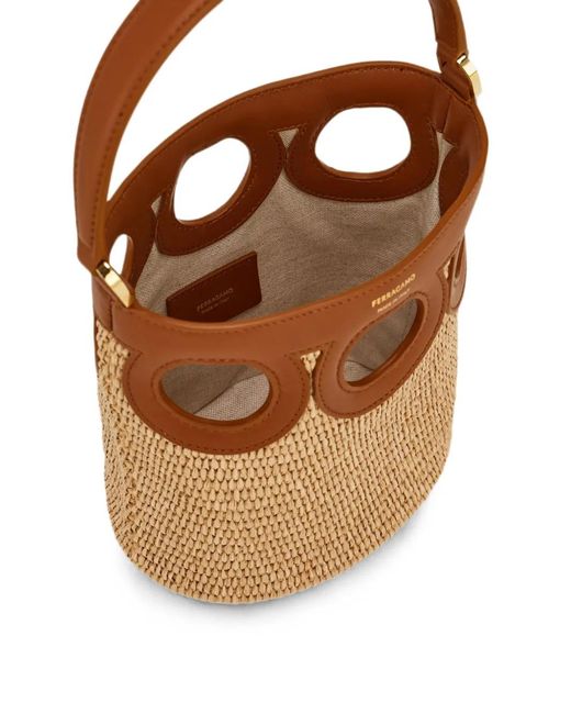 Ferragamo Brown Xs Gancini Cut-Out Bucket Bag