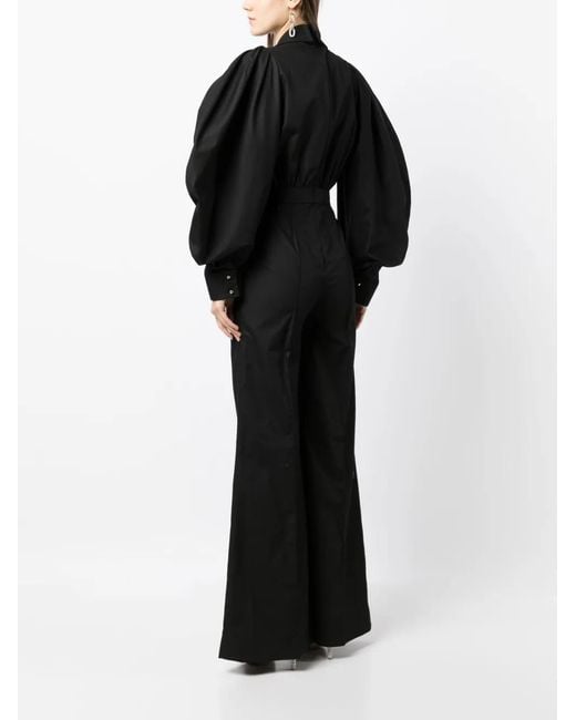 Elie Saab Black Oversized-Eyelet Flared Jumpsuit