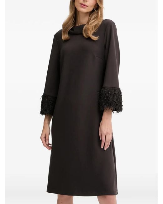 Joseph Ribkoff Black Cowl-Neck Fringed Midi Dress