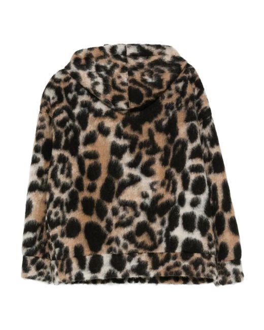 N°21 Black Leopard-Print Hooded Coat