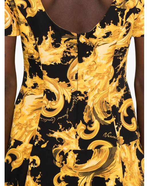 Versace Jeans Couture Yellow Baroque Print Mini Dress