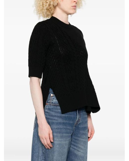 Sacai Black Cable-Knit Flared Top