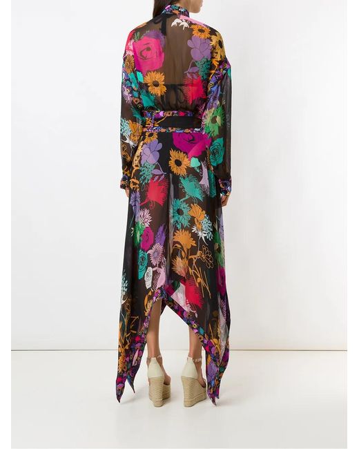 Amir Slama Black Floral Print Silk Long Dress