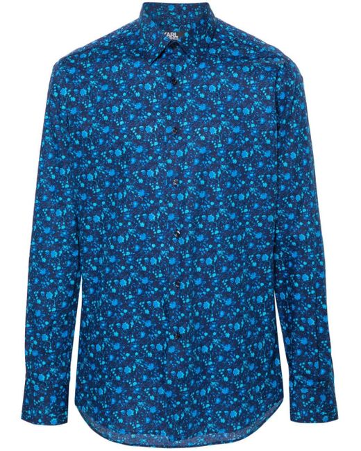 Karl Lagerfeld Blue Abstract-print Cotton Shirt for men