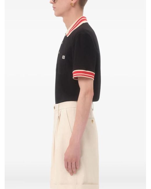 Valentino Garavani Black Logo-Patch Polo Shirt for men