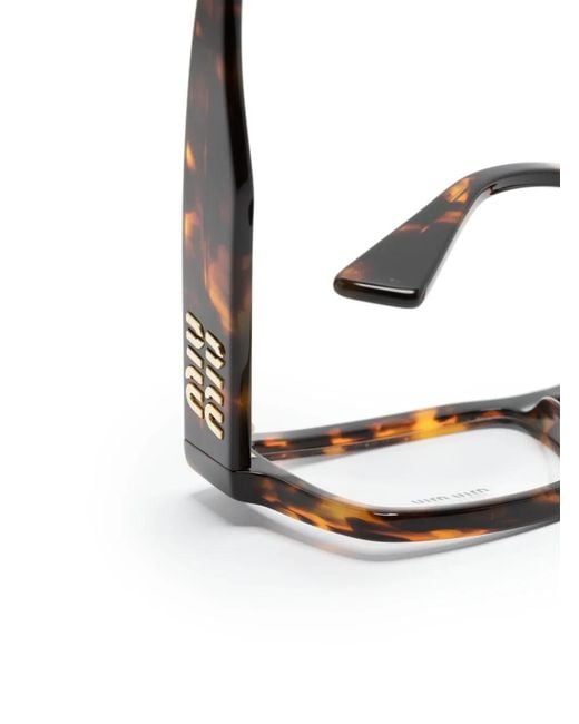 Miu Miu Brown Tortoiseshell-Effect Rectangle-Frame Glasses