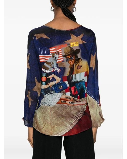 The Artistylist Blue Graphic-Print Long-Sleeve Blouse