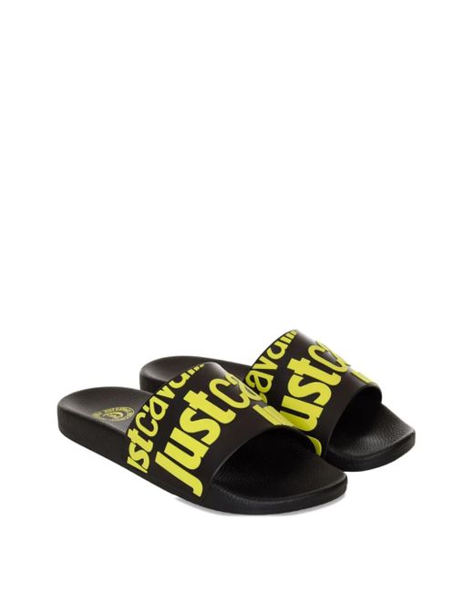 Just Cavalli Green Logo-Print Slides for men