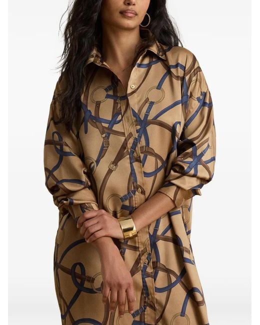 Ralph Lauren Natural Belting-Print Twill Midi Shirt Dress