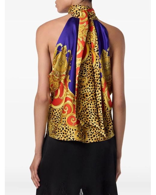 Versace Blue Baroque-Print Halterneck Top