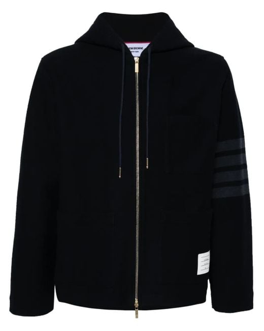 Thom Browne Black 4 Bar-Stripe Hooded Jacket for men