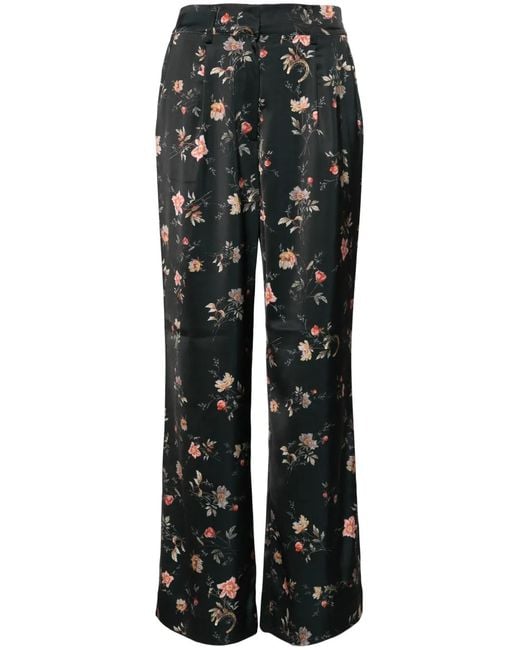 AllSaints Black Floral-Print Satin Trousers