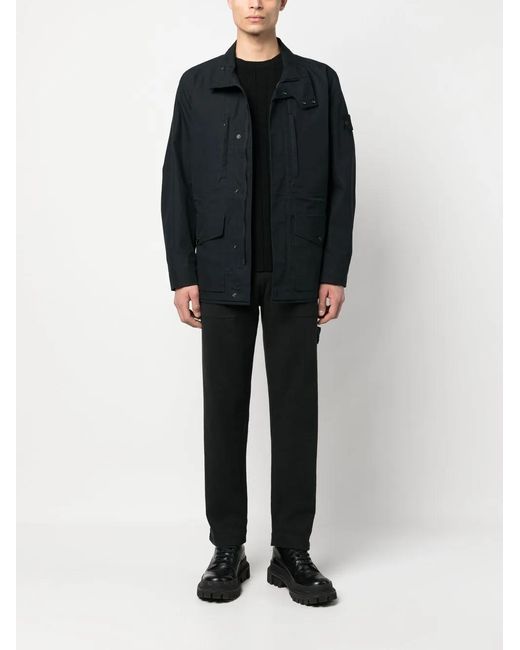 Stone Island Blue Compass-Patch Long-Sleeved Jacket for men