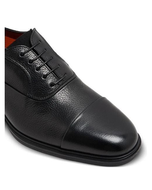 Santoni Black Cap-Toe Leather Oxford Shoes for men