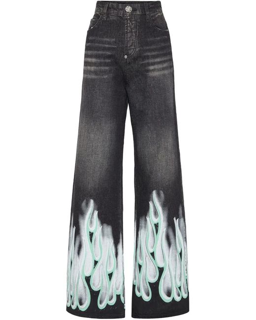 Philipp Plein Blue Flame-Print Jeans