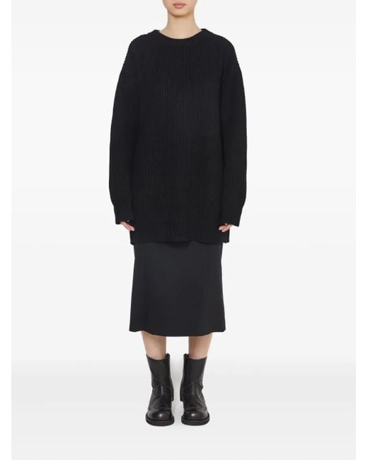 MM6 by Maison Margiela Black Ribbed Crewneck Sweater