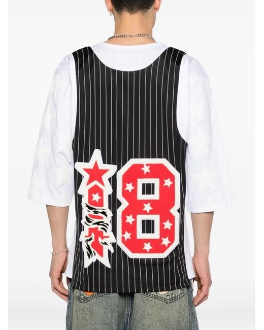 PDF Black Pinstripe-Pattern Logo-Patch T-Shirt for men