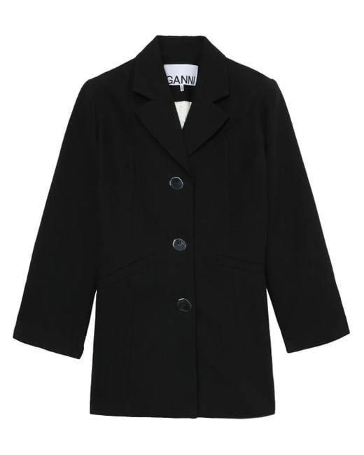 Ganni Black Single-Breasted Shoulder-Pads Blazer
