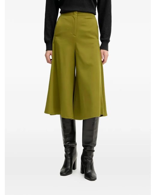 Benetton Green Slit-Pocket Crop Flared Trousers