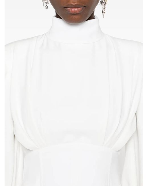 Vestiaire d'un Oiseau Libre Jurk Met Hoge Hals En Ballonmouwen in het White