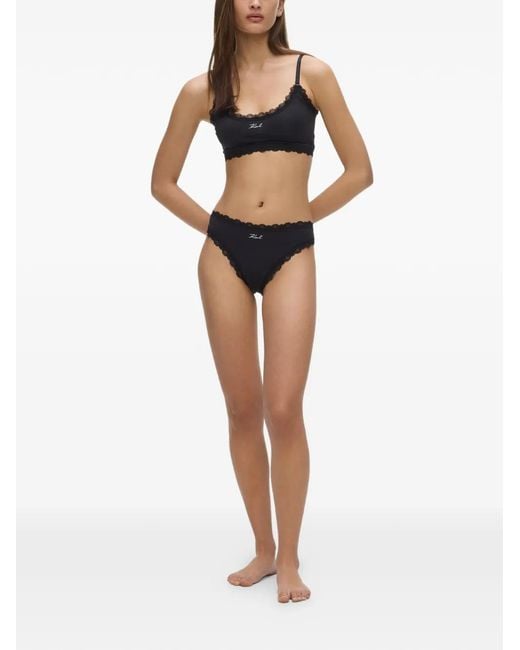 Karl Lagerfeld Black Signature Lace-Trim Thongs (Set Of Three)