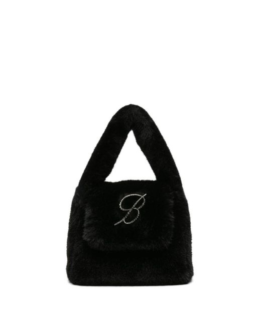Blumarine Black B Monogram-pin Faux-fur Tote Bag