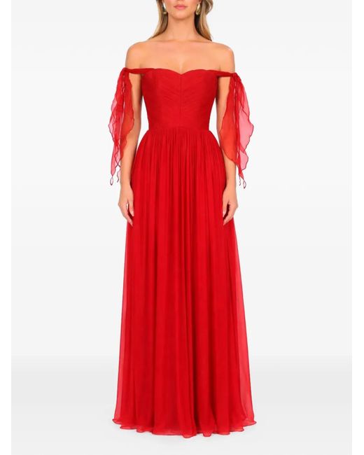 ROSERRY Elizabeth Off-The-Shoulder Pleated Maxi Dress in Red | Lyst