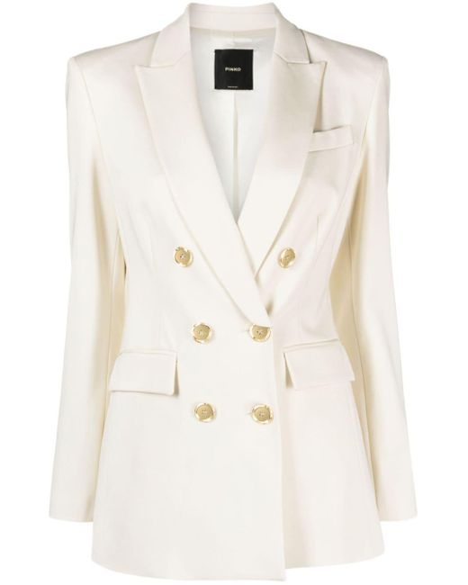 Pinko Natural Engraved-logo Double-breasted Blazer