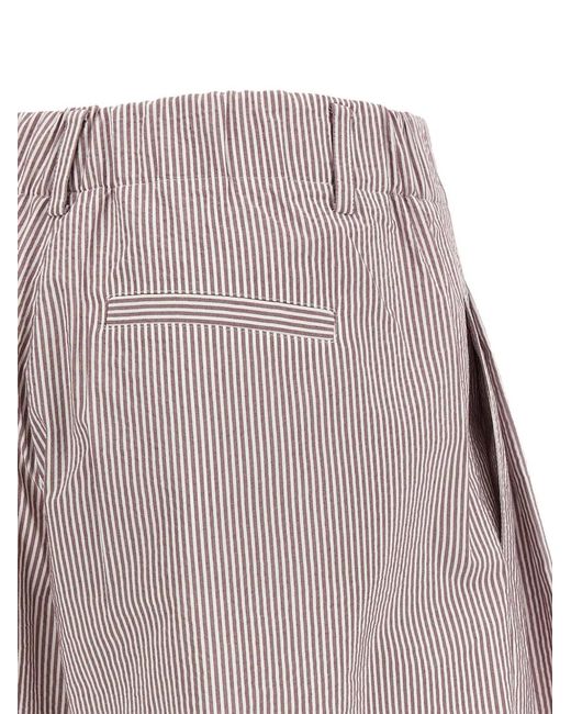Brunello Cucinelli Purple Button-Fastening Striped Shorts