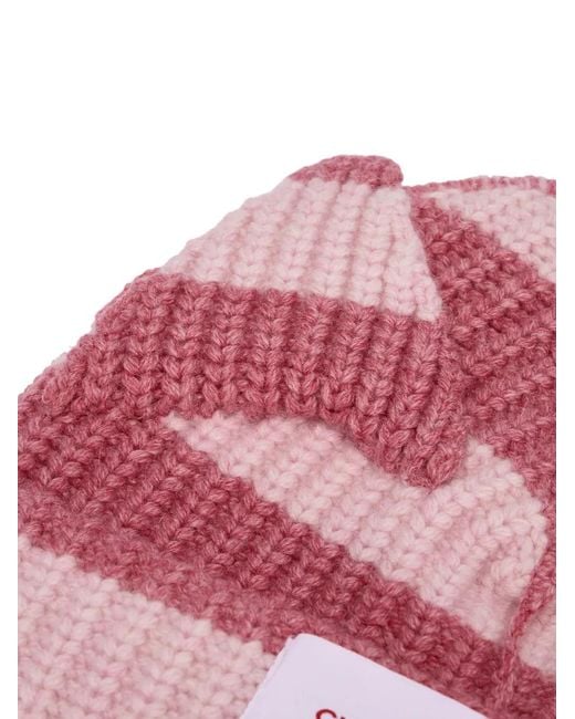 Charles Jeffrey Red Chunky Ears Striped Knit Beanie Hat