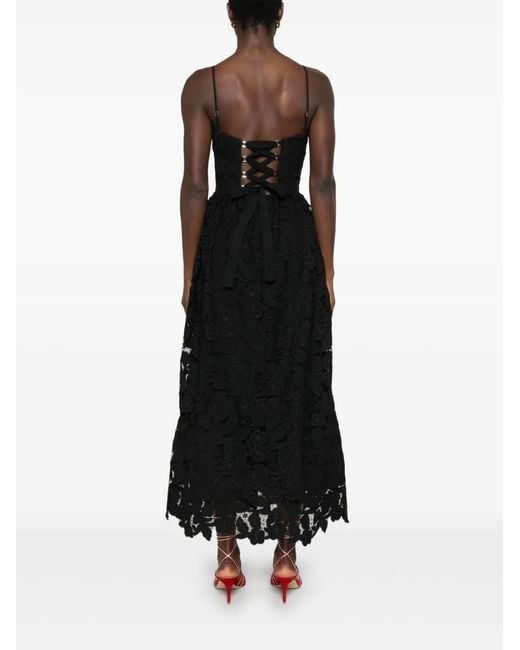 Nissa Black Floral-Lace Midi Dress