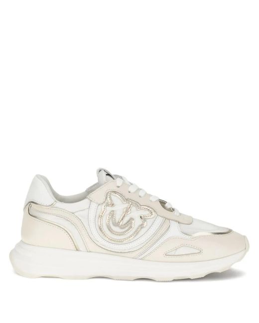 Pinko White Zoe Logo-Detail Leather Sneakers