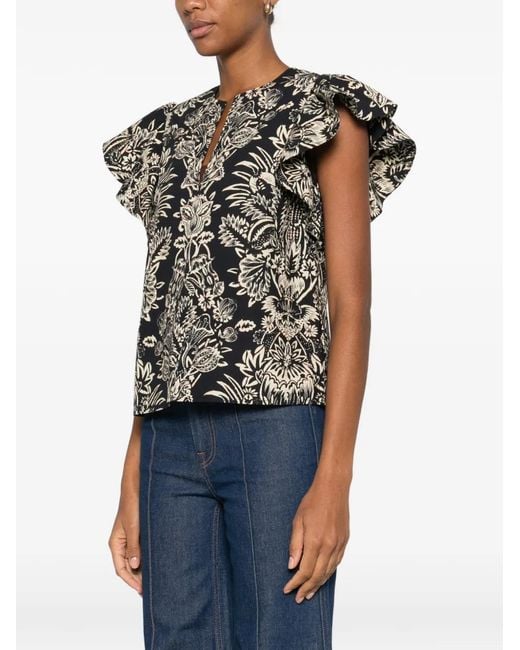 Ulla Johnson Black Blouse Severine À Fleurs