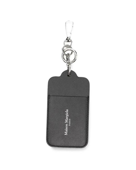 Maison Margiela White Logo-Print Leather Keyring