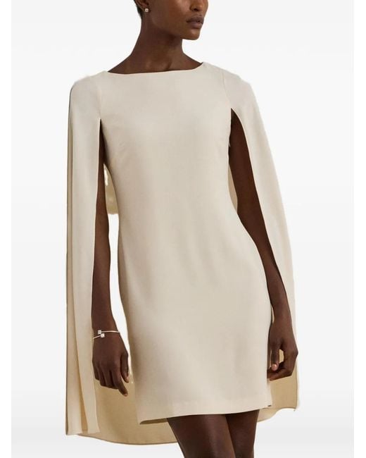 Ralph Lauren White Cape-Overlay Georgette Mini Dress
