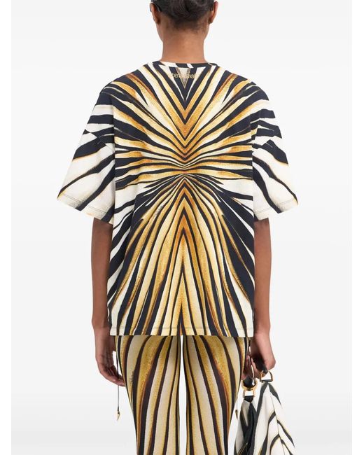 Roberto Cavalli Metallic Ray Of Print Cotton T-Shirt