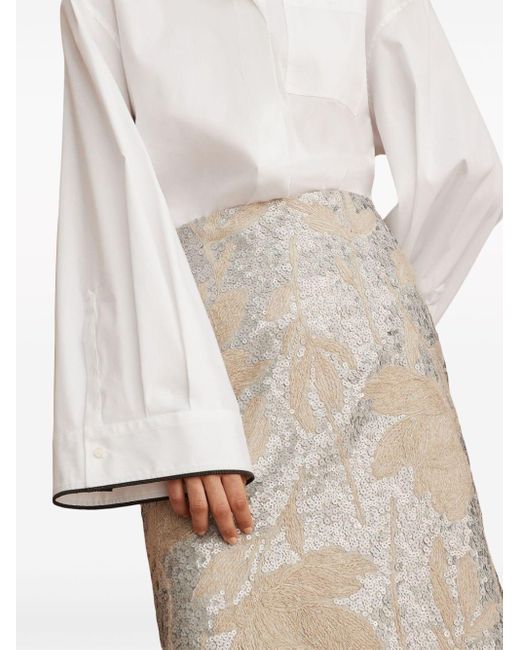 Brunello Cucinelli Natural Sequinned High-waist Midi Skirt