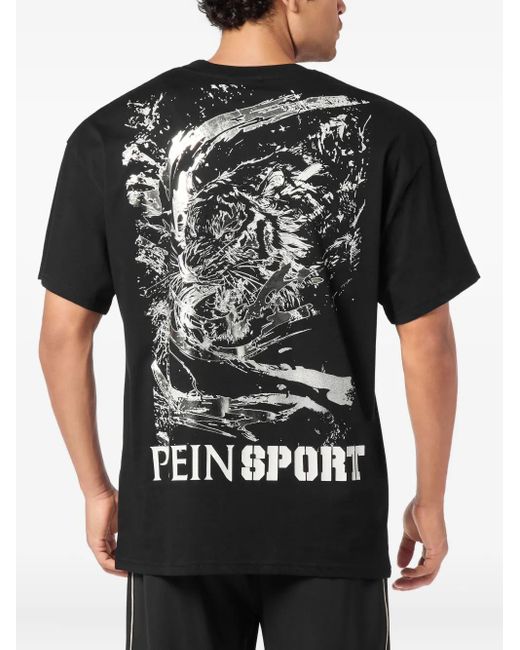 Philipp Plein Black Tiger-Print Cotton T-Shirt for men