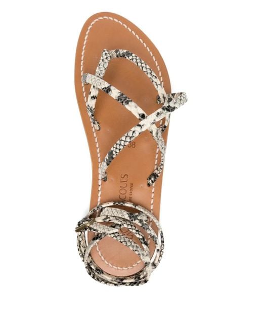 K. Jacques Natural Snakeskin Leather Ankle-Tie Sandals
