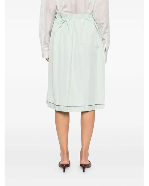 Jupe Mi-Longue Rayée À Taille Élastiquée Prada en coloris Green