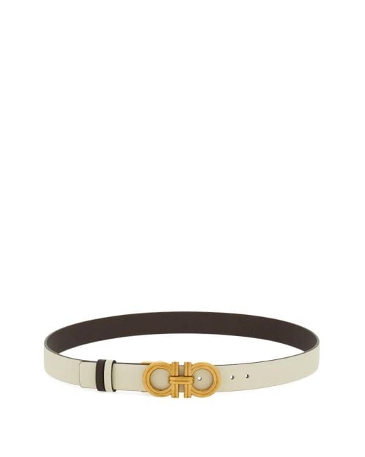 Ferragamo White Gancini Adjustable Reversible Belt